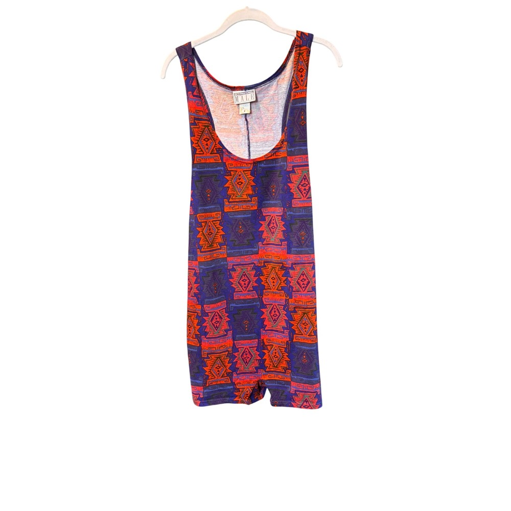 International Male Bodysuit Jumpsuit Tribal Geometric L Blue Orange Vintage